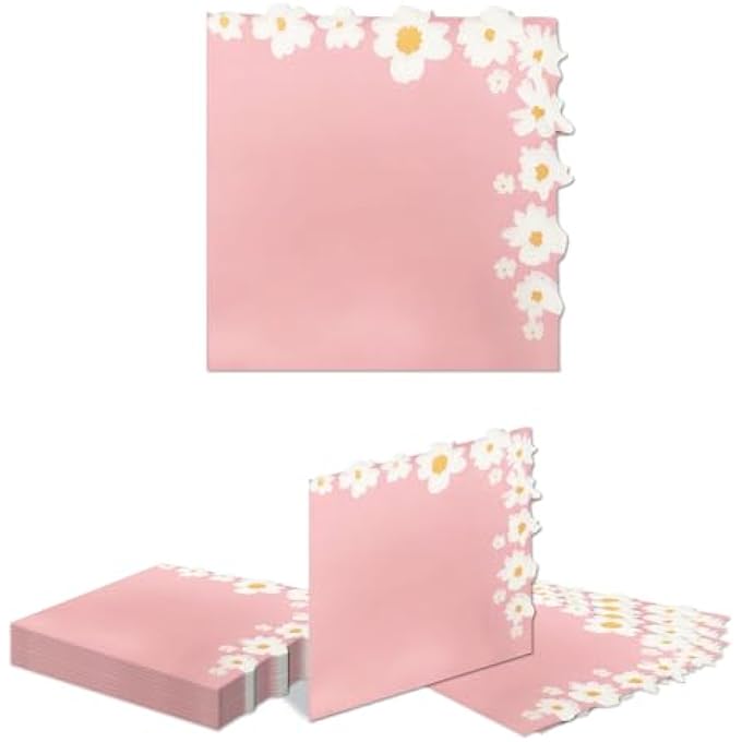 20 PIECES DAISY PARTY NAPKINS DAISY COCKTAIL LUNCH PAPER NAPKINS SUMMER SPRING FLOWER PICNIC NAPKINS (PINK) - Image 2